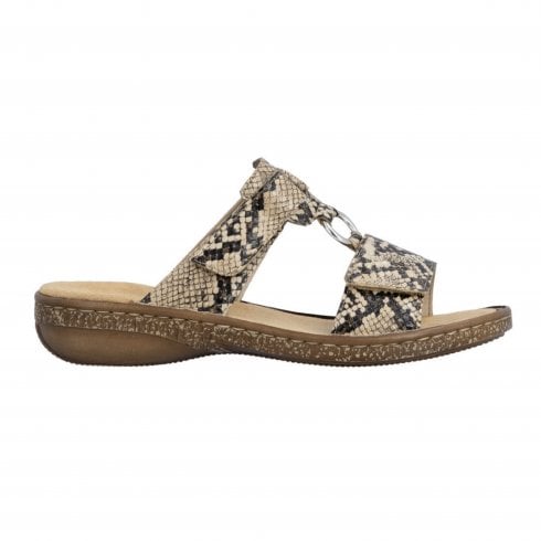 Rieker 628P9-20 | Python Print | Womens Snake Print Riptape Mules